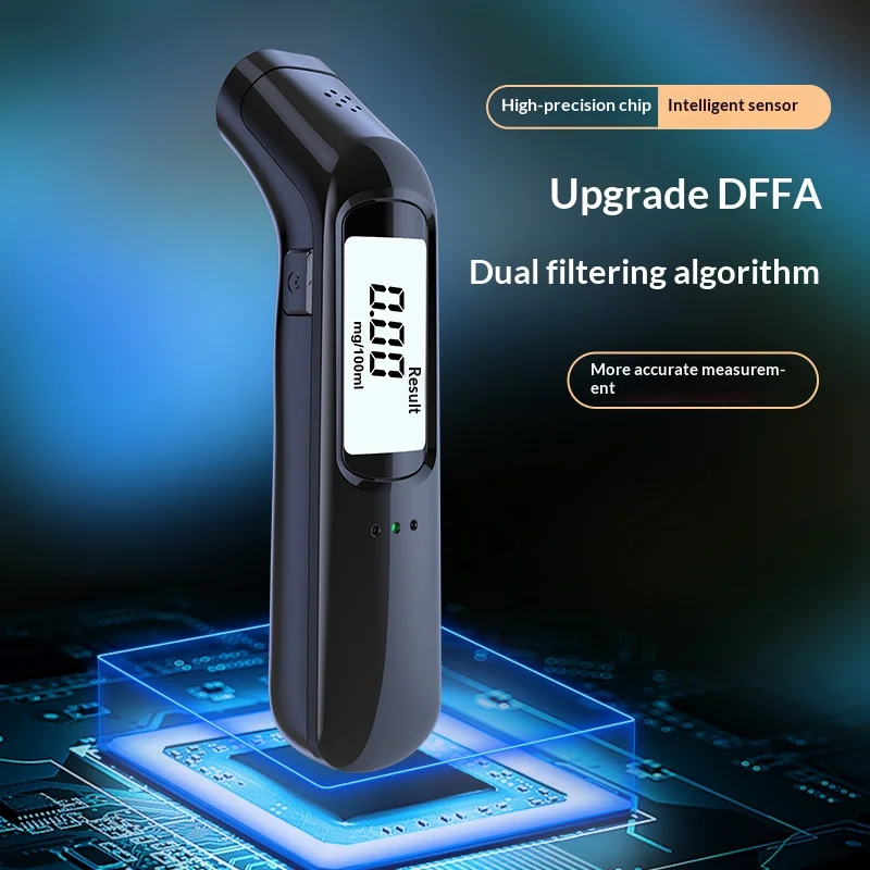 High-precision alcohol tester, portable breathalyzer with voice announcement, lithium-ion battery, display screen. Safe alcohol