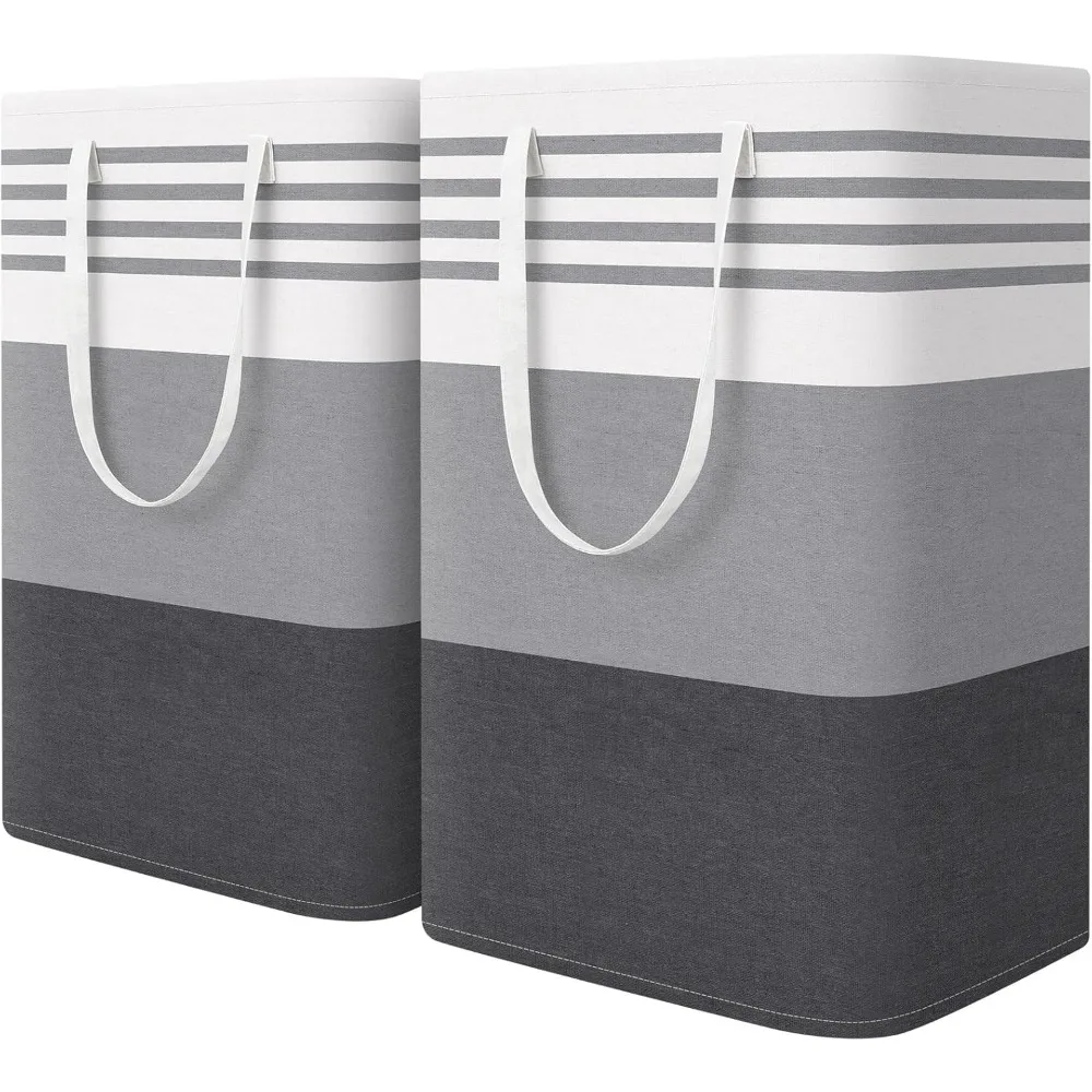 

2-Pack Freestanding Laundry Baskets Reinforced Handles Waterproof 75L Grey