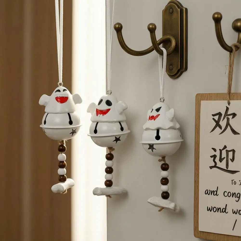 Halloween Hanging Decorations Resin Ghost Ornaments Halloween Ghost Bell Hanging Decor with Star Base Cute Resin Door Ornament