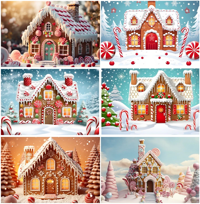 

New Year Wall Decoration Snowy House Winter Birthday Cake Smash Backdrops Candy Xmas Baby Portrait Photo Shooting Backgrounds