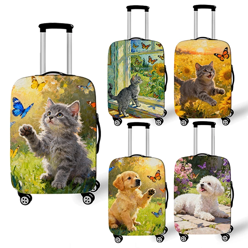 

Cute Cat Dog Butterfly Flower Print Luggage Cover for Travel Anti-dust Trolley Case Covers Elastic Suitcase Protective Covers