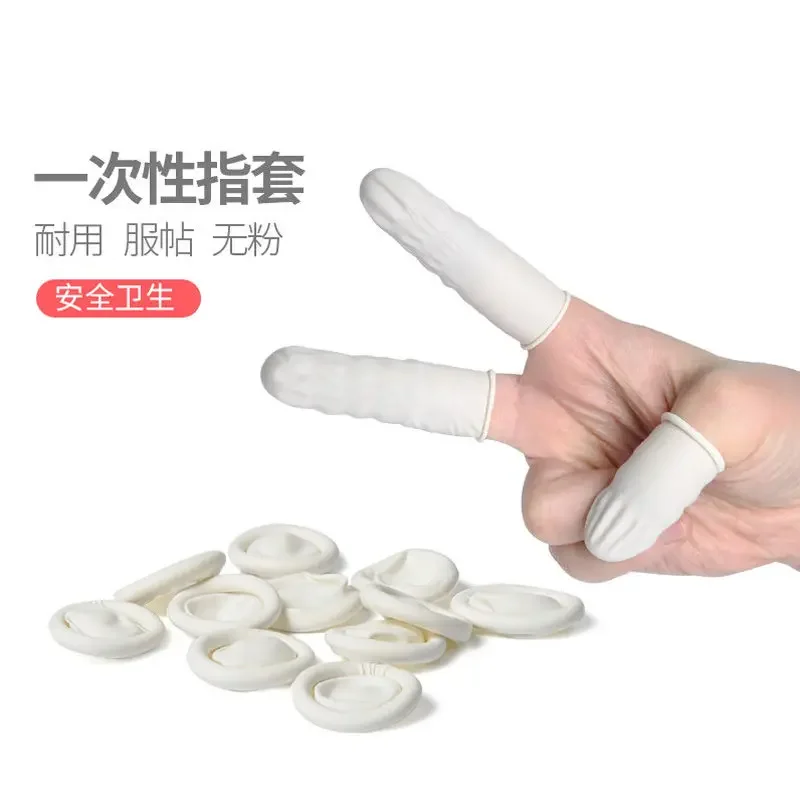 100PCS Natural Rubber Disposable Gloves Finger Cots Non-slip Anti-static Fingertip Protector Gloves White Finger Cover Nail Tool