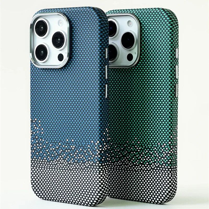 

Metal Lens 3D Pixel Texture Luxury MagSafe Phone Case for iPhone 16 pro max 15 Pro 14 13 Frosted Wireless Charging Hard PC Cover