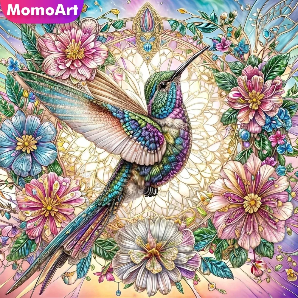 Momoart Diamant-Stickerei Vogel Tier Malerei Bastelsets DIY Vollquadrat Rund Diamant Mosaik Blume Perlen Handgemachtes Hobby