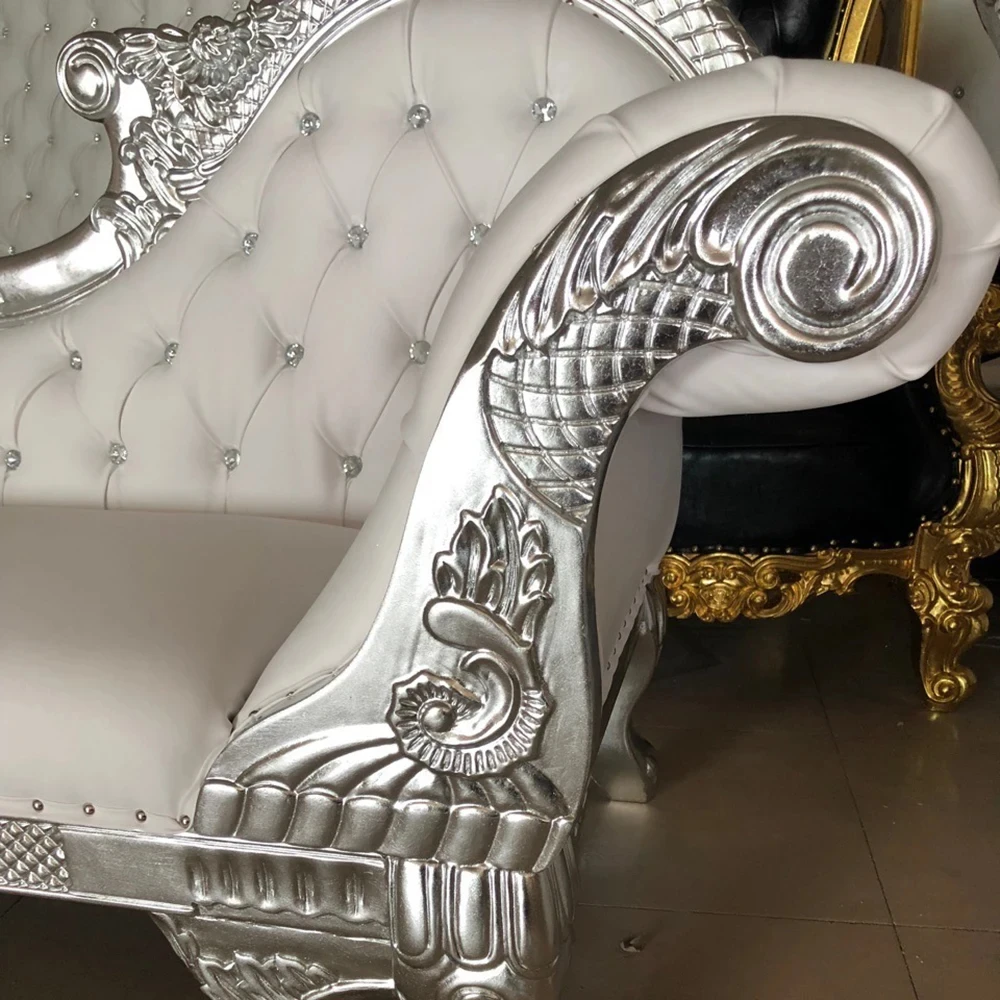 European Classic Royal Wedding Reception Living Room Silver Carved Wooden Sofa Treasure Seat