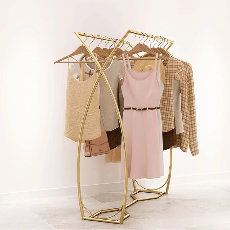 Custom, Nordic gold women clothing store stainless steel clothes display stand rack retail shop display furniture