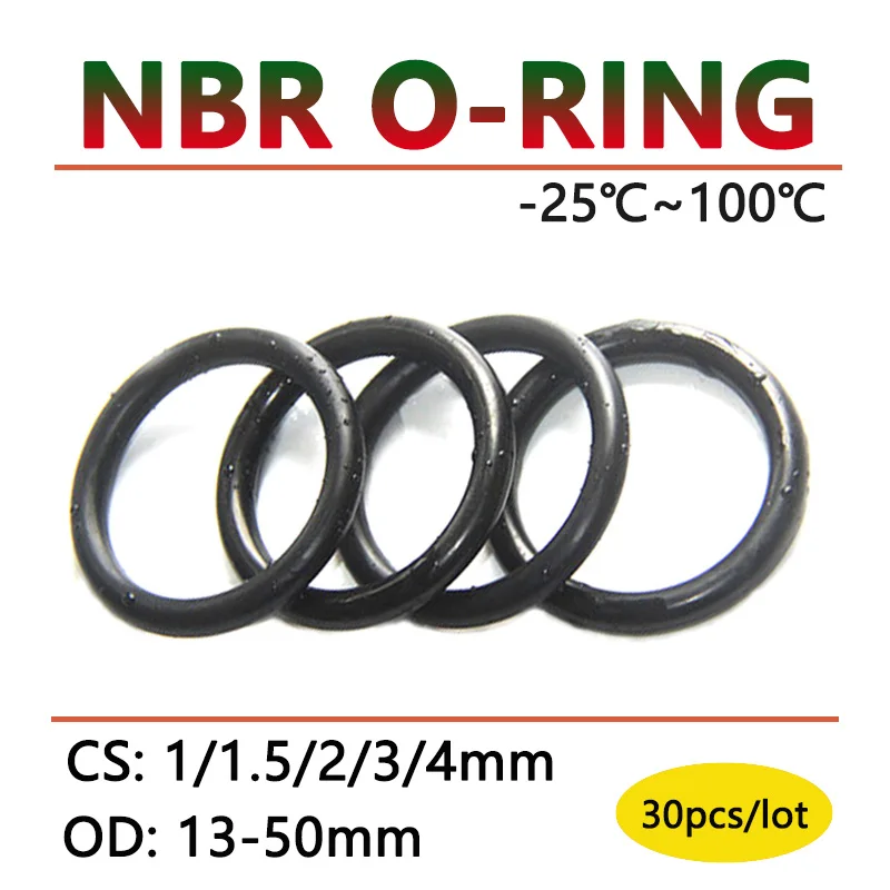 

30pcs NBR O Ring Seal Gasket Thickness CS 1 1.5 2 3 4mm OD 13-50mm Nitrile Butadiene Rubber Spacer Oil Resistance Washer O-Ring