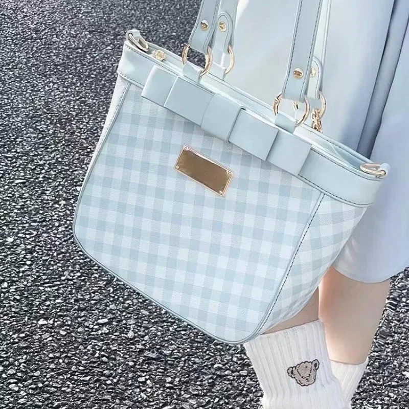 Xiuya Pink Sweet Shoulder Bag for Women Plaid Elegant Cute Large Capacity Ita Bag Lolita Transparent Fashion Cute New in Handbag