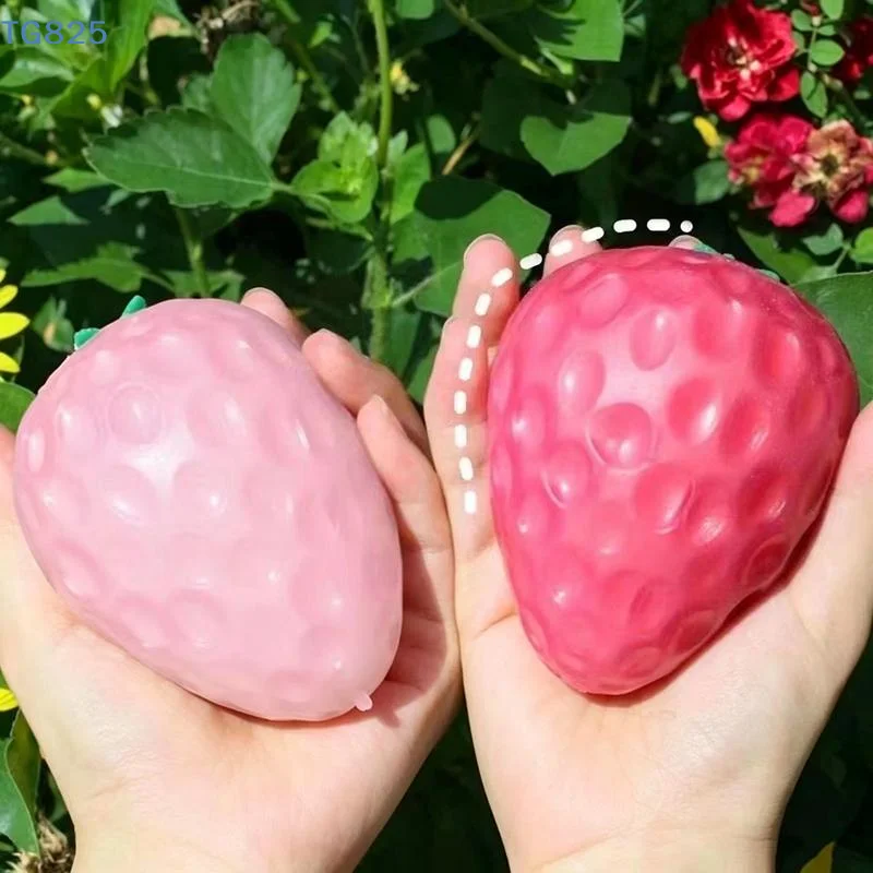 【AN】【SA】Soft Strawberry Tangerine Squeezable Stress Relief Color Changing Ball Reliever Ornament Squeeze Fruit Party Gifts - view 5