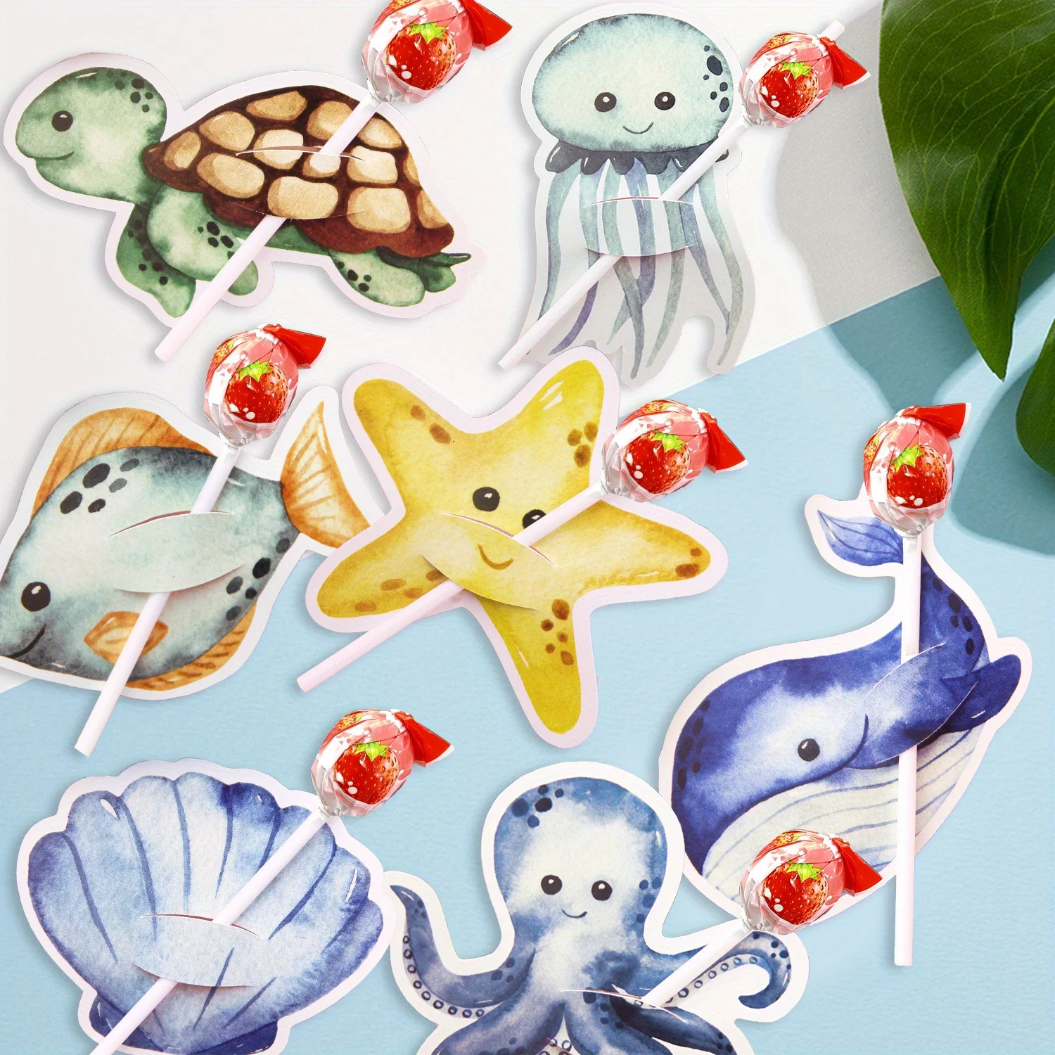 48 قطعة من بطاقات المصاصة المعبأة على شكل حيوانات البحر الكرتونية تحت حلوى حيوانات البحر (مع التعبئة والتغليف) لديكور حفلات أعياد الميلاد