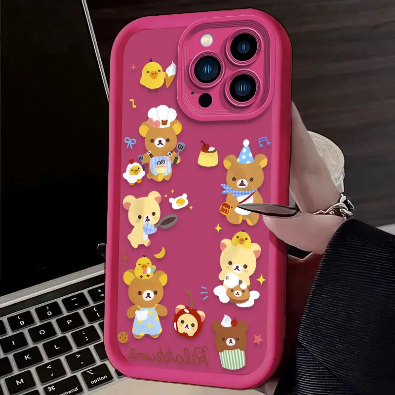 جميل R-Rilakkuma الدب قضية الهاتف آيفون 16 16E 15 14 13 12 11 برو ماكس X XS X S ماكس XR SE 2020 SE4 7 8 غطاء مقاوم للصدمات