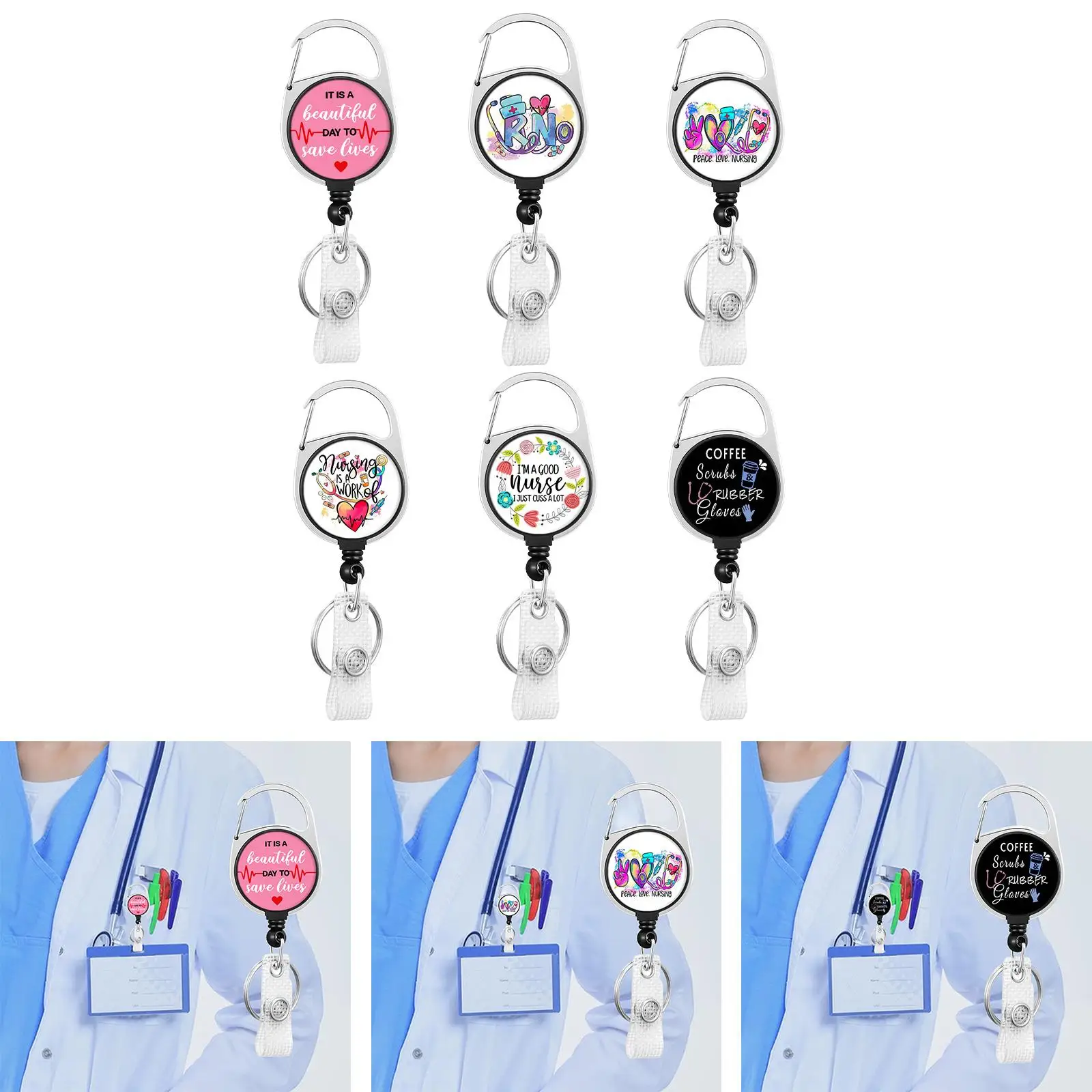 Retractable Keychain with Metal Carabiner Belt Clip Badge Reel Holder for Office Teachers Nursing Assistants Work Rn Nurses