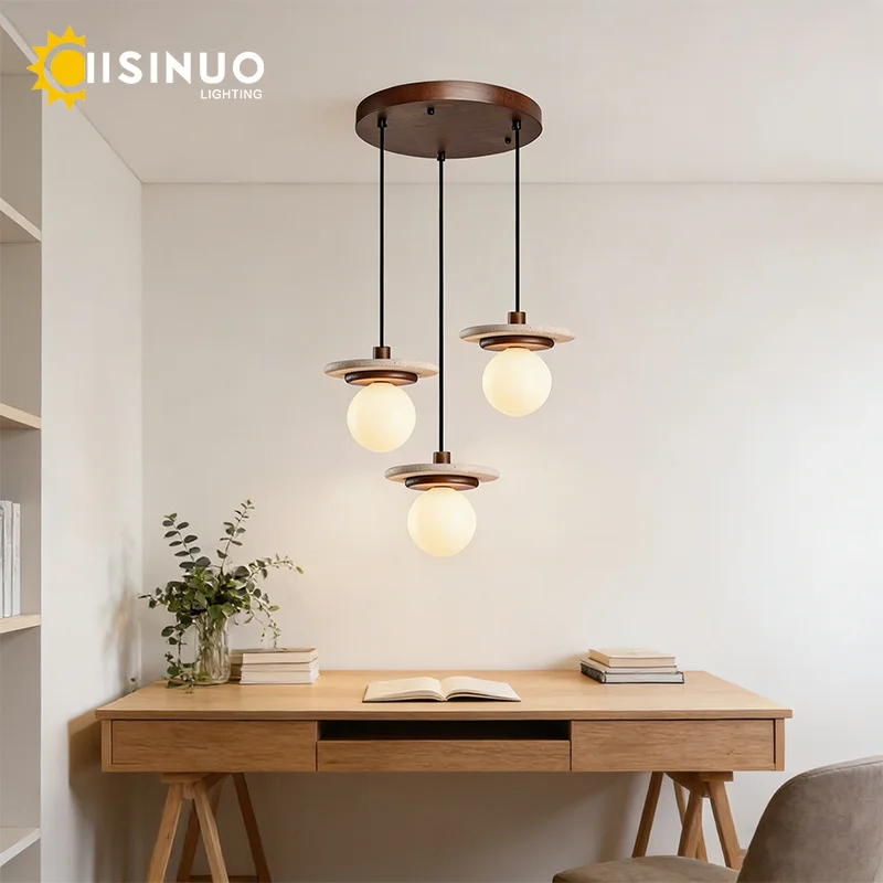 

Wabi Sabi Cave Stone Pendant Light Hanging Dinning room Lamp Yellow Travertine LED Chandelier for Bedroom Island Restaurant Deco