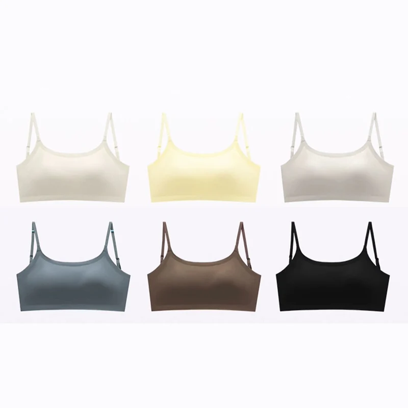 Tank Top Bra tanpa kelim wanita, Tank Top Crop tanpa kelim dengan cangkir kamisol tali dasar Bralette Brassiere nirkabel Backless