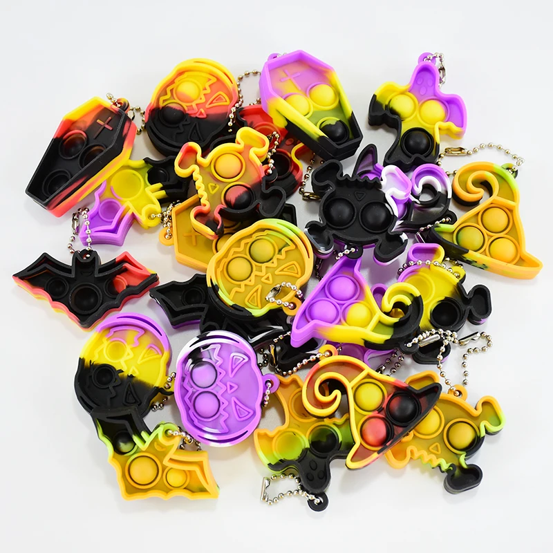 6pc Halloween Mini Pop Fidget Toy Ghost Skull Pumpkin Antistress Pop Fidget Pendant Toy Party Favor Halloween Gift Pinata Filler