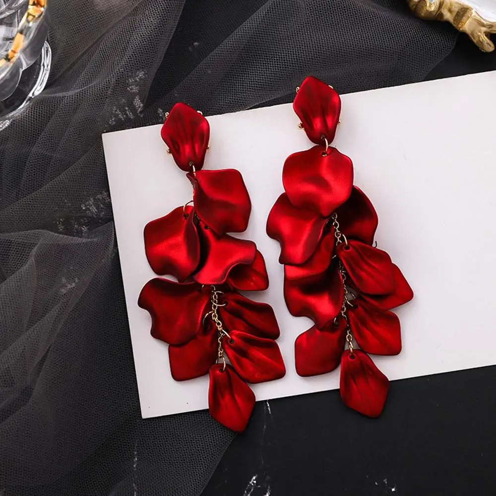 

Vintage For Women Female Personality Flower Drop Metal Petals Long Tassel Accessories Stud Earring Jewelry Dangle Earrings