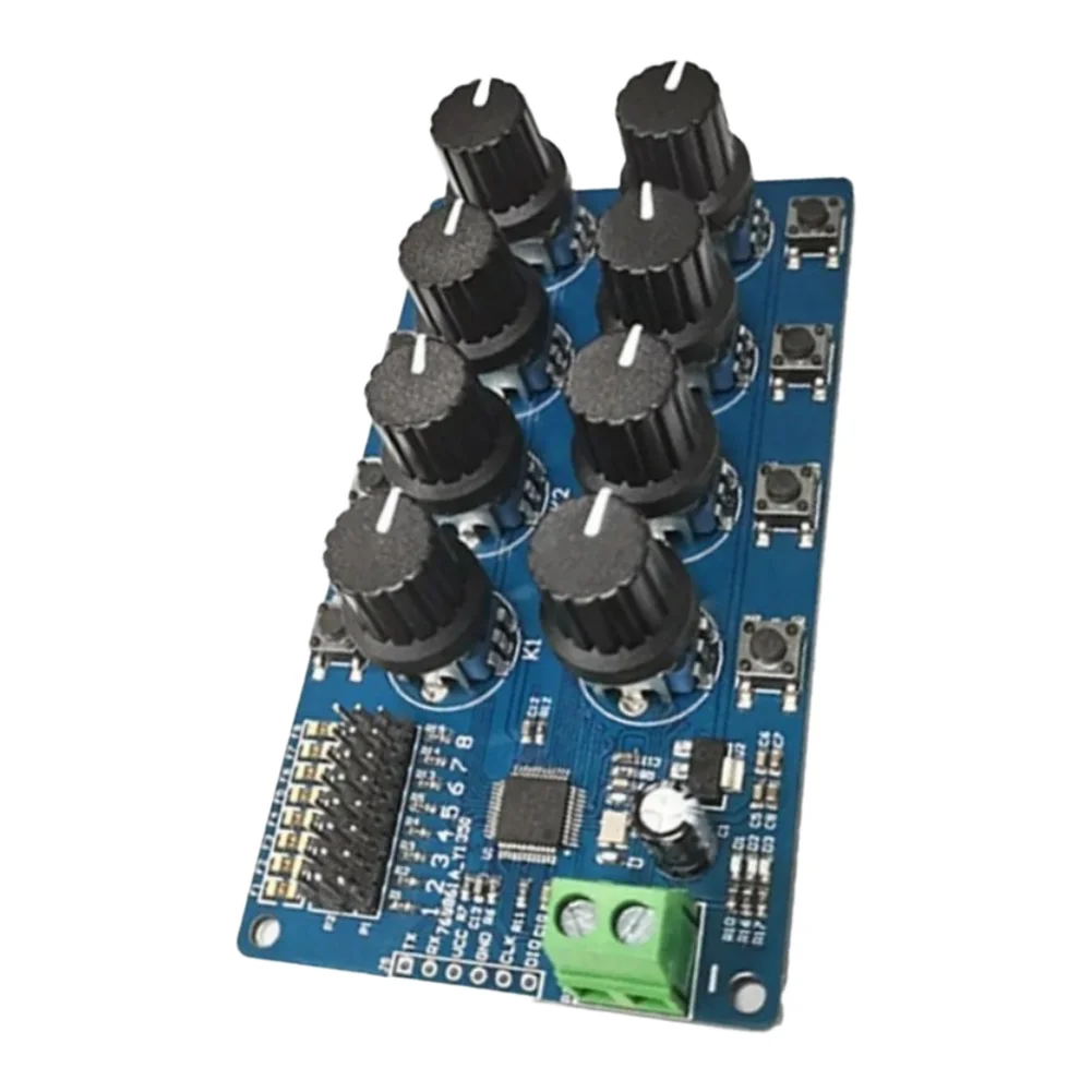 8-Channel RC Controller Debug Board for Robotics Projects Fine Adjustment Knobs Center Return Buttons Blue PCB 10x6x2cm