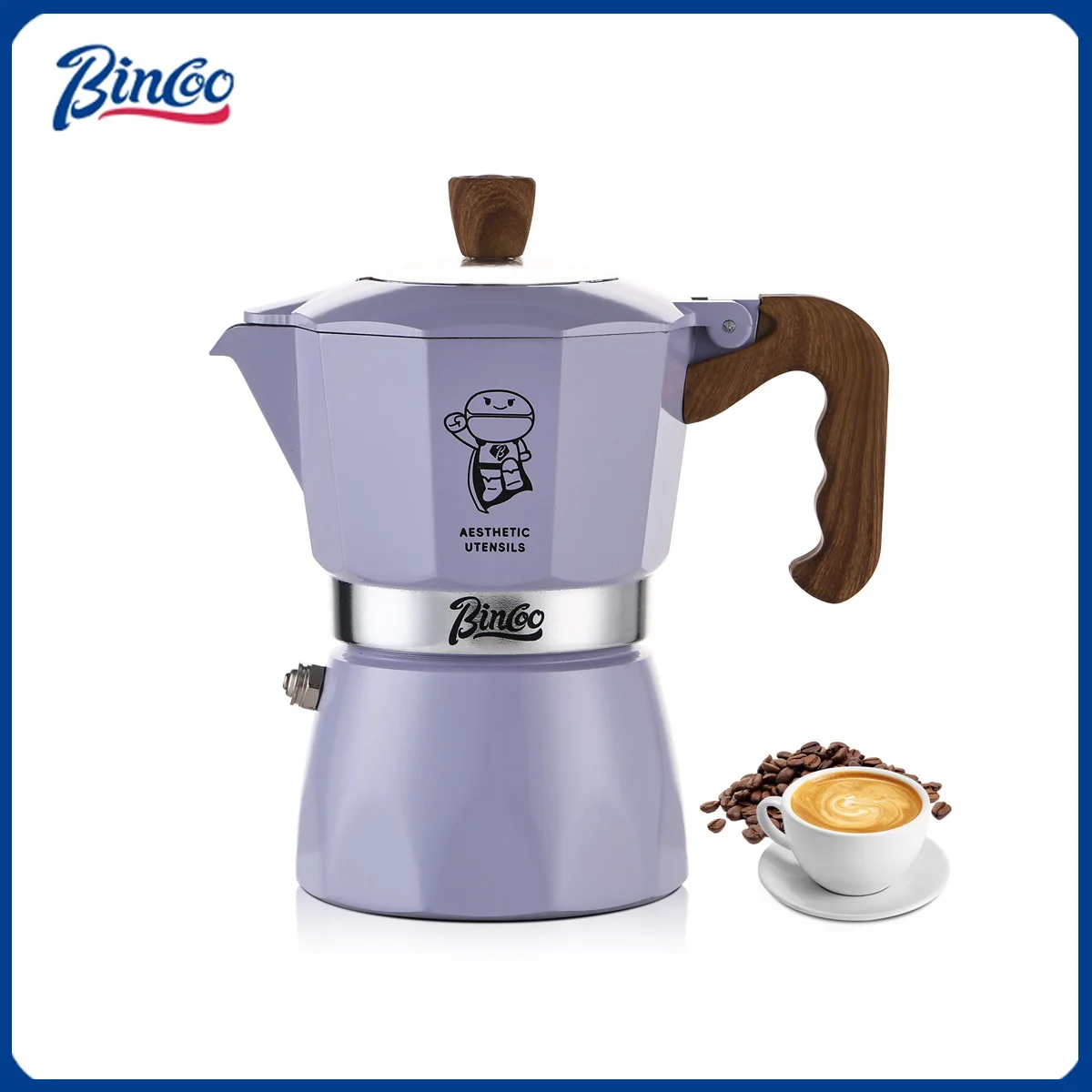 Bincoo Dual Valve Moka Pot Кофеварка для эспрессо для дома и улицы Две чашки Кофейник ручной работы Итальянский домашний инструмент для бариста