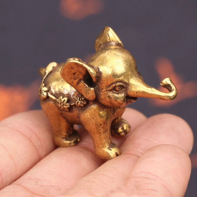 Vintage Copper Cute Animal Elephant Statue Desktop Creative Ornaments