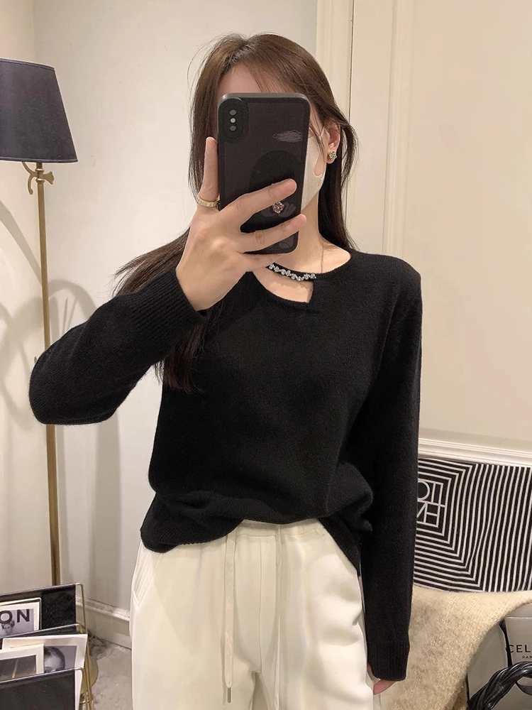 السيدات عادية طويلة Sve محبوك رداء علوي من الصوف لون نقي V-Ne البلوز الشتاء ملابس خارجية التخسيس تناسب مريحة