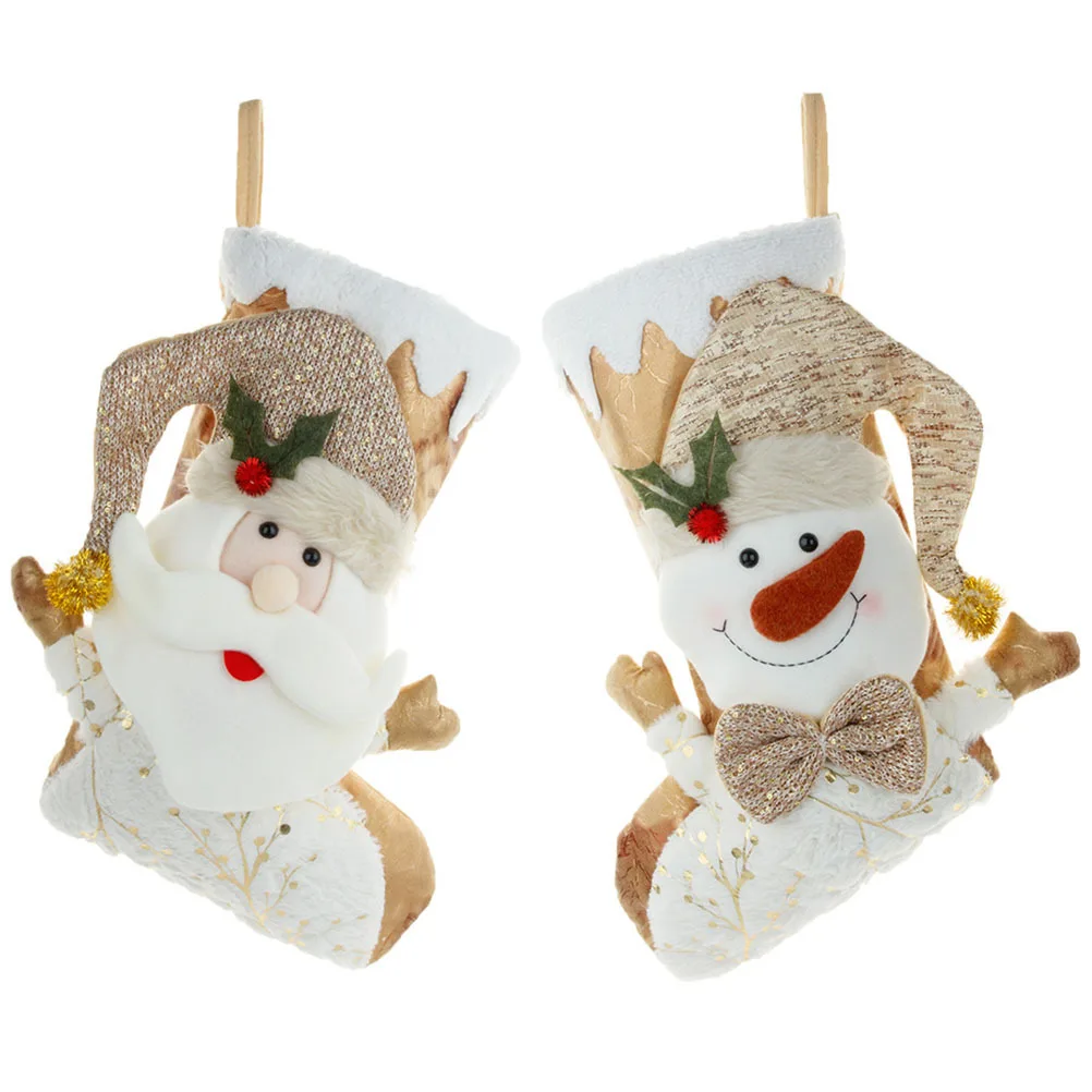 

2pcs Christmas Decoration Sock 3D Festive Design Large Capacity Gift Bag For Holiday Stocking Xmas Tree Hanging Decor Treat