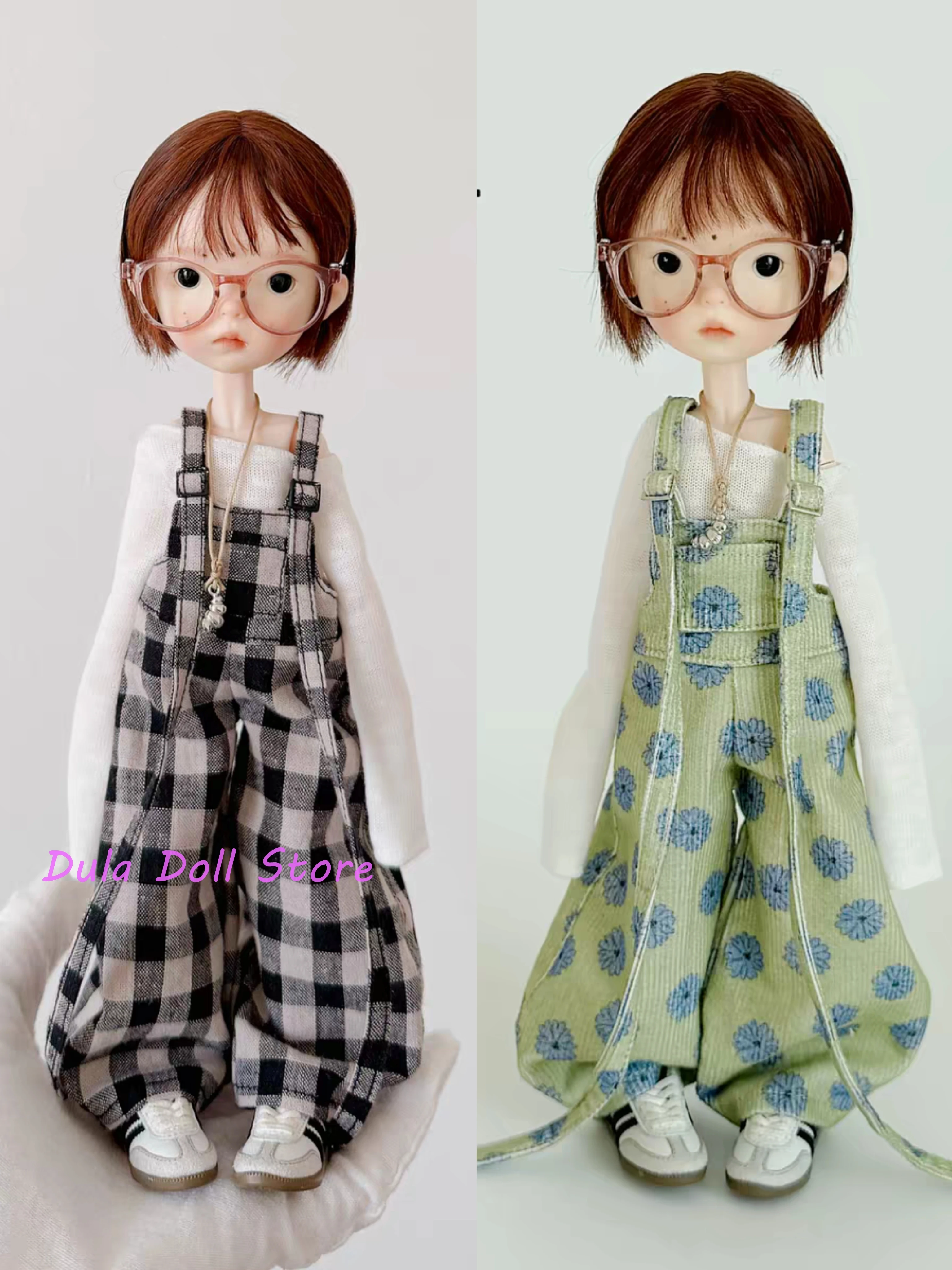 Dula Doll Clothes for Blythe OB24 OB22 Landazz Landoudou Azone 1/6 Doll Green Polka Dot Brown Checkered Overalls