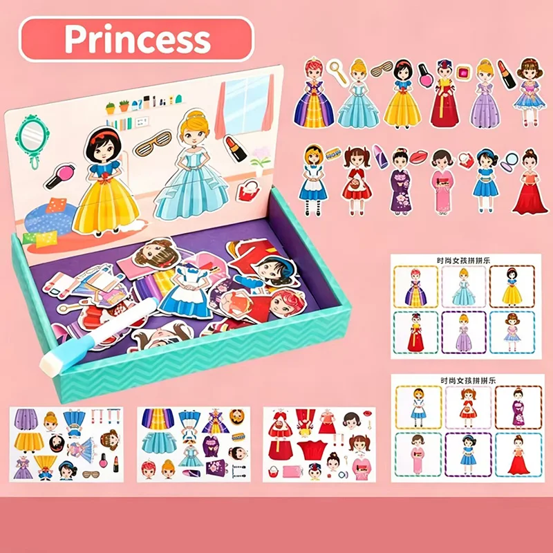 DIY Magnetic 3D Puzzle Children Dress Up Change Game Jigsaw Numbers Letters Traffic Early Education Imagination Toys Girls Gifts