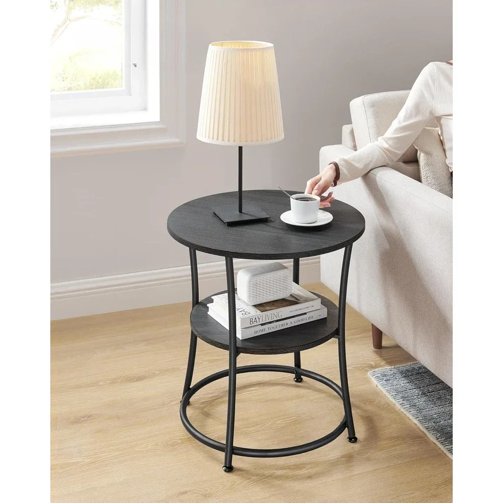 

Side Table, 2-Tier Round End Table, Nightstand with Steel Frame for Small Spaces, Living Room, Bedroom Side Table
