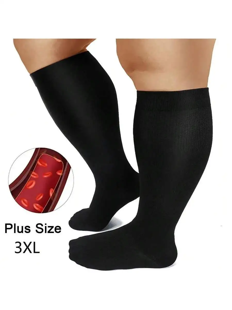 

3 Pairs Plus Size Compression Socks For Women And Men Wide Calf 20-30 Mmhg Knee High Support
