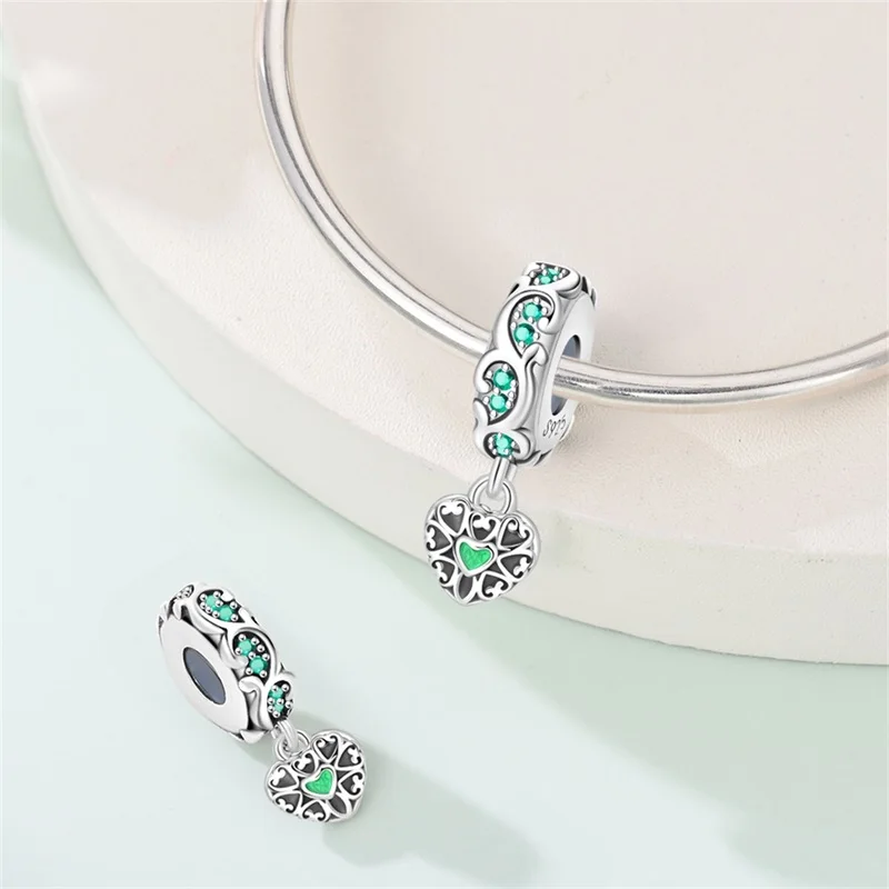 

925 sterling silver green zircon vine safety buckle heart pendant suitable for DIY bracelets, necklaces, women's fashion jewelry
