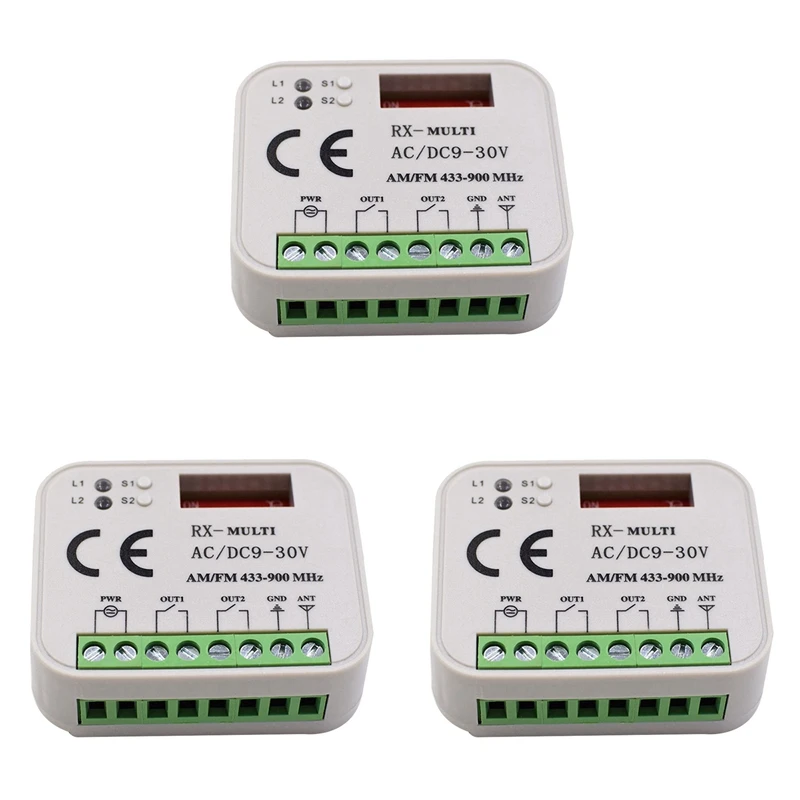 Receptor remoto para puerta de garaje, interruptor de controlador de 2 canales para transmisor RX de 433 y 868 Mhz, Frecuencia múltiple de 433-900MHZ, 3 unidades