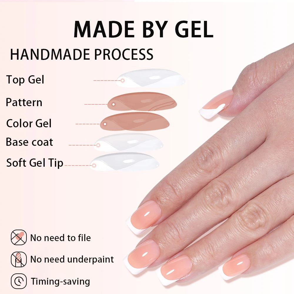 160pcs French Tip Nails Short Almond Press on Nails Glossy Acrylic False Nails Soft Gel Artificial Nails Short Square Nail Tips
