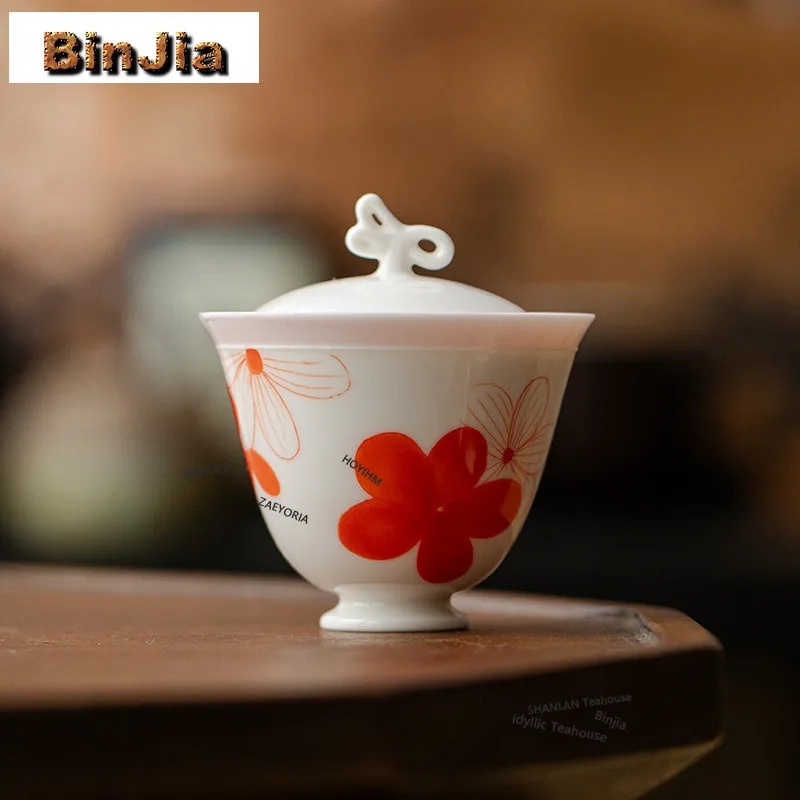 BAEJORIA 95ml Handmade Ceramic Hand Drawn Gaiwan Vintage Tea Tureen Tea Bowl With Lid Kit Tea Making Cover Bowl Tea Items Gift