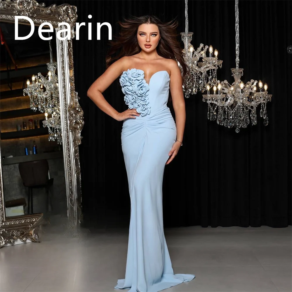 Customized Women Formal Gown Evening Dearin Sweetheart A-line Floor Length Skirts 3D Flower Bespoke Occasion Dresses Prom Dress