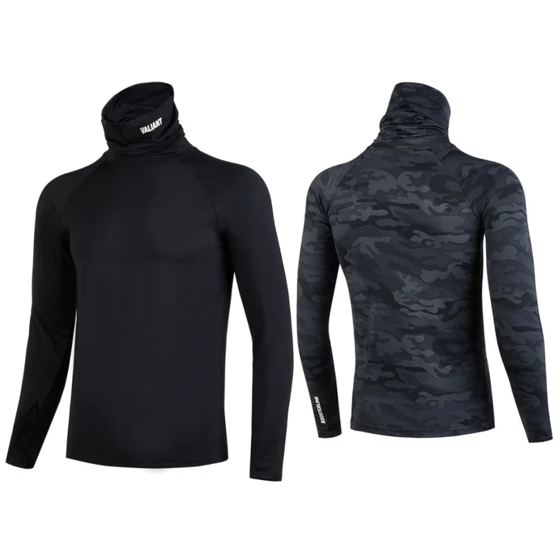 Bodybuilding Training Gym Base Layer t Shirt Man High Collar Long Sleeve Camouflage Fitness Compression Sportswear Running Cloth