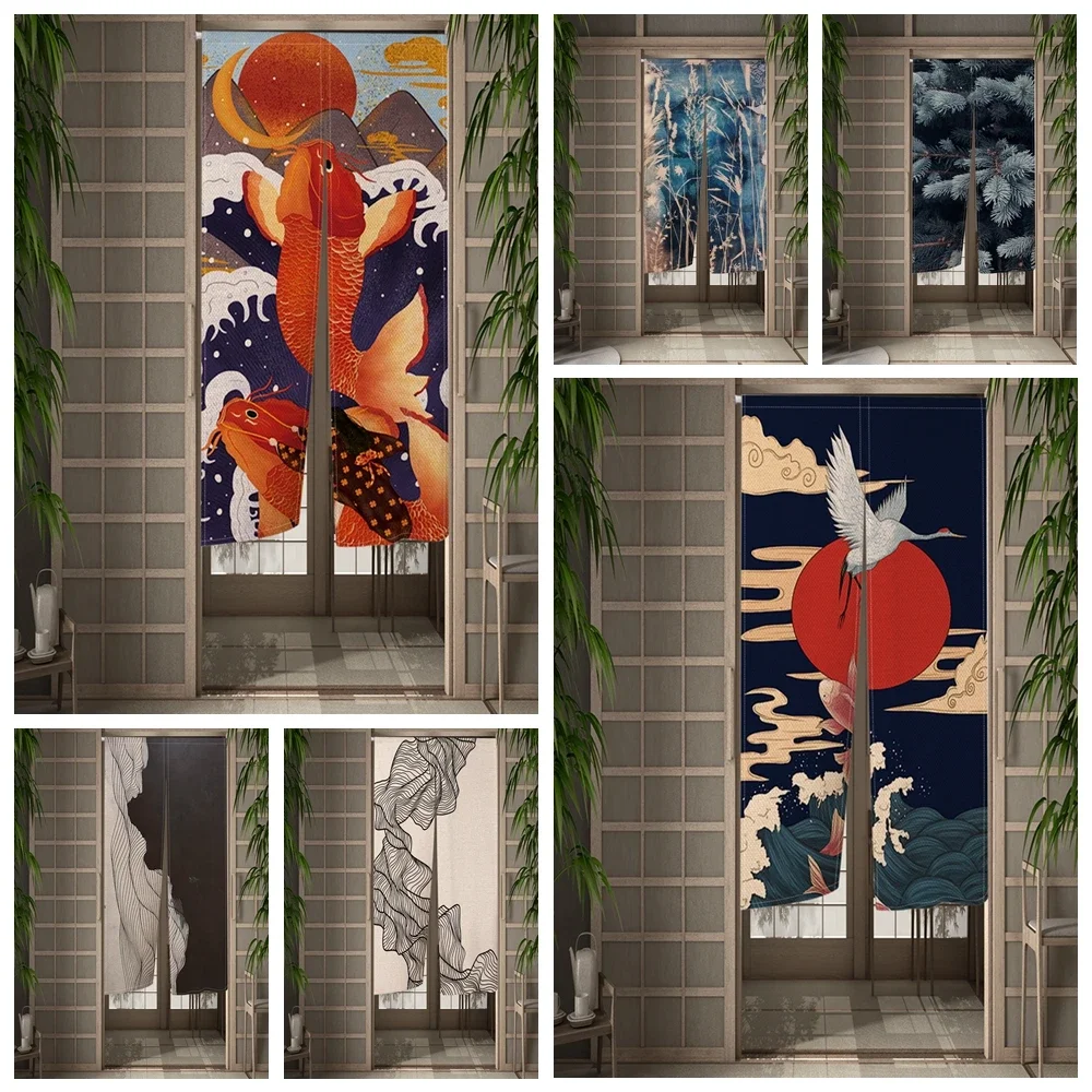 일본 문짝 커튼 주방 현관 린넨 장식 커튼, 3D 인쇄 파티션, 거실 암막 커튼 