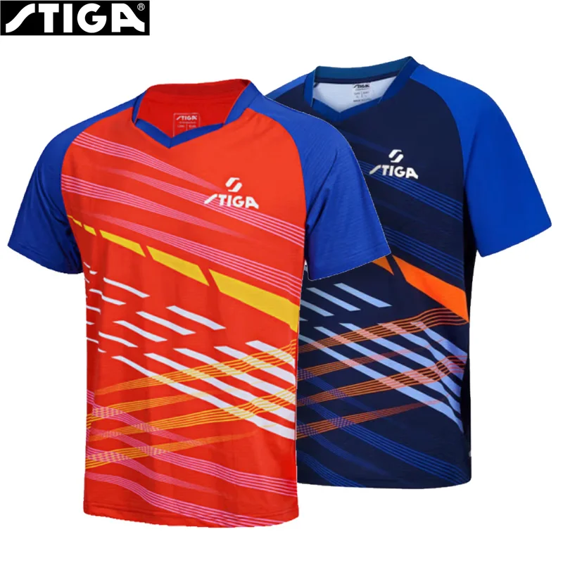 Stiga Table Tennis Jersey Men Women T-shirt for Ping Pong Game Training Quick Dry Workout Shirt Short Sleeve with Comfy