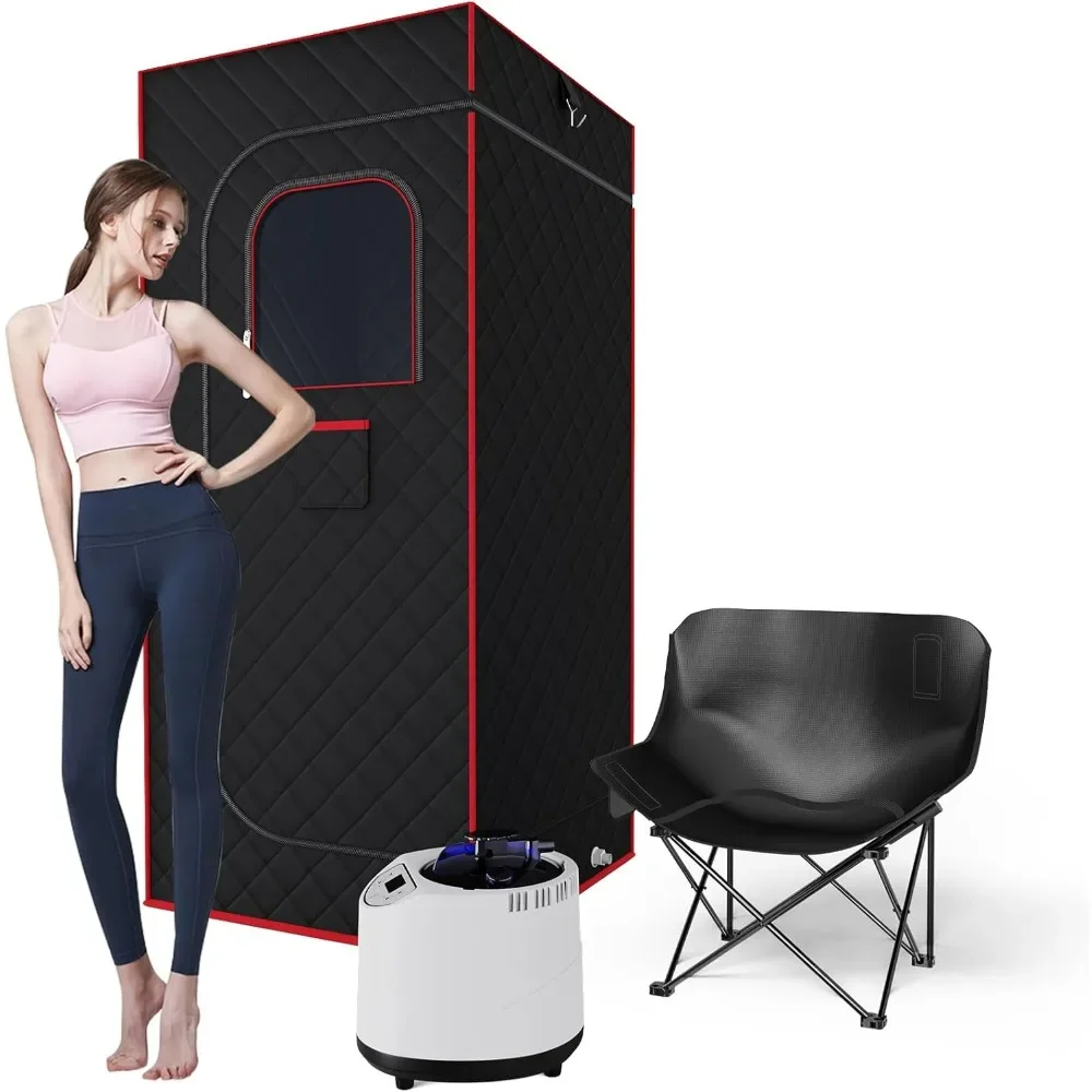 Portable Sauna Box, Four-Sided Full-Size Steam Sauna Tent with 3 L Steamer, Chair, Remote Control, Infrared, Saunas