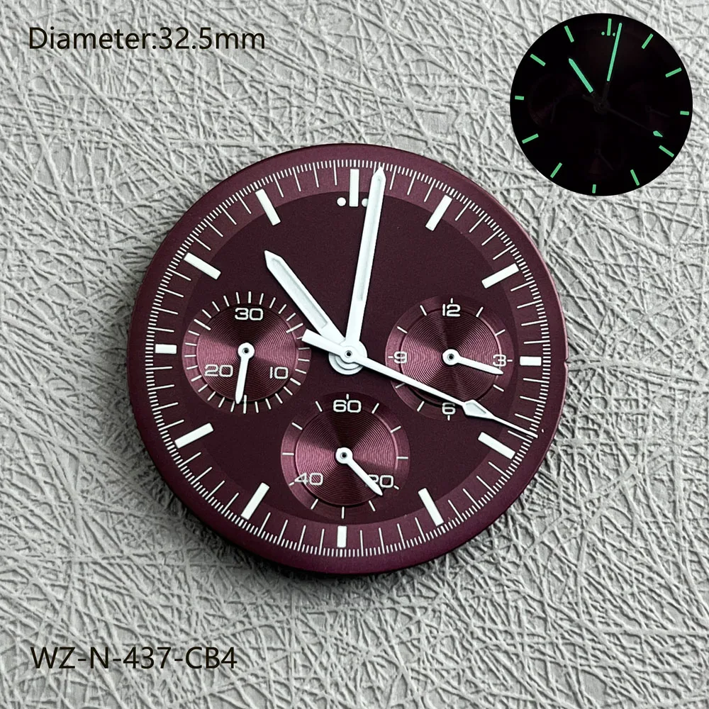 32.5mm VK63文字盤、夜光針付きパンダタイプムーンフェイズ文字盤、VK63クォーツムーブメント311.33.40.30.02.001クロノグラフ時計改造用