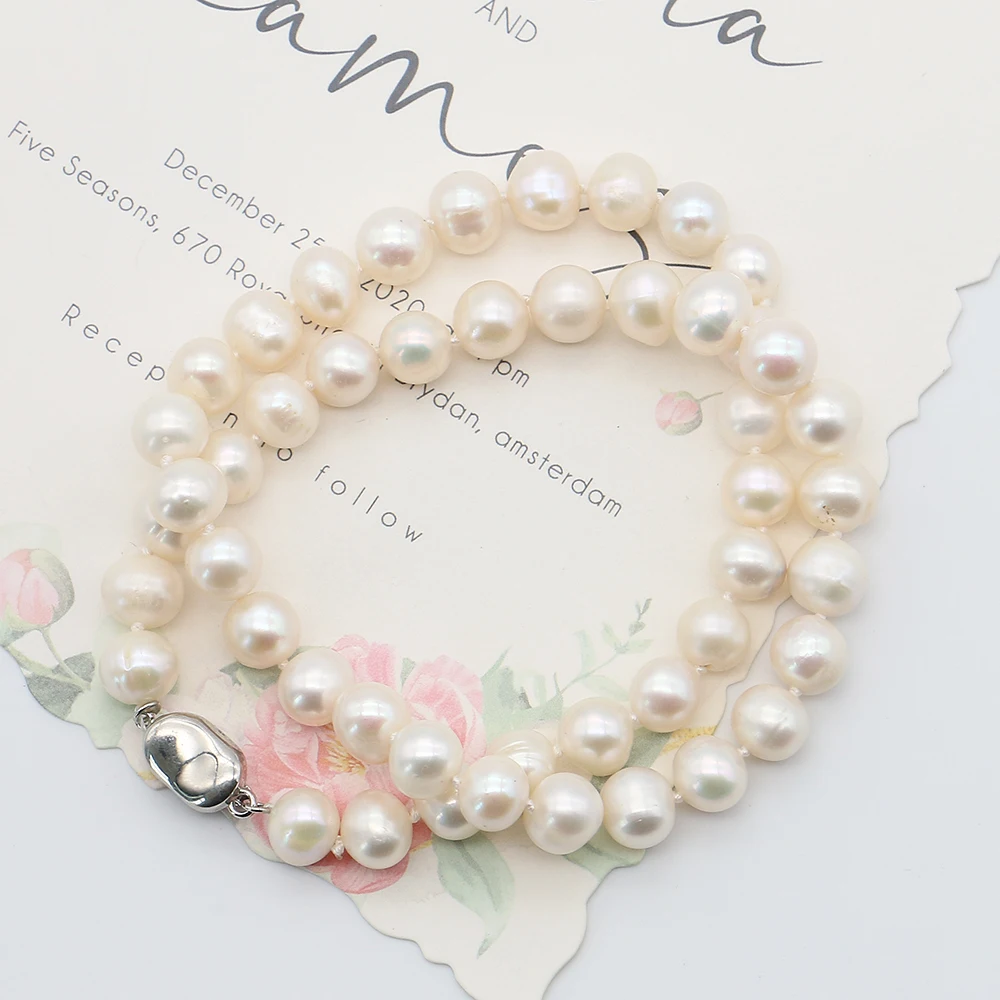 

Белый натуральный пресноводный жемчуг, круглый жемчуг, ожерелье с пряжкой и сокровищами, длина 41 см, женское модное ожерелье, ювелирные изделия, подарок на день рождения