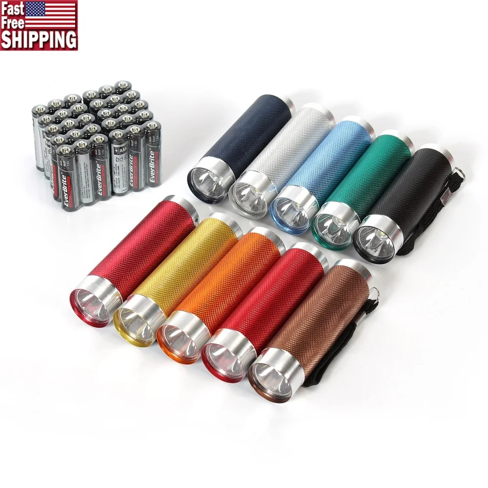 

10 Pack LED Flashlights 50 Lumens Multicolor Durable Weather Resistant Aluminum Compact Lights Camping Hiking Emergencies