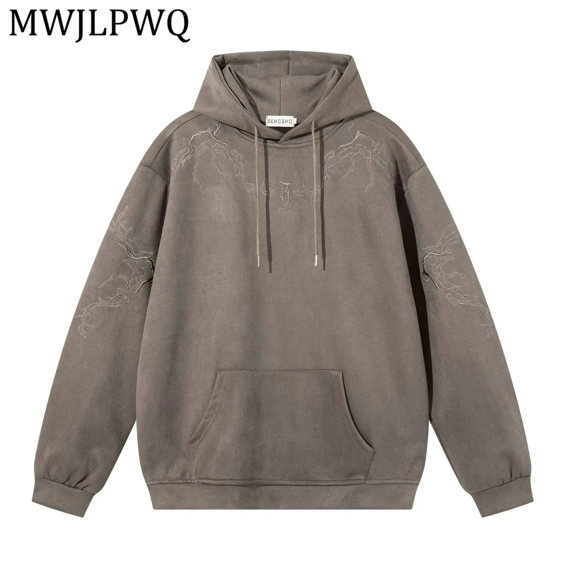 

Мужская толстовка из замши с американской вышивкой MWJLPWQ, модный уличный стиль, весна-осень, повседневная, с капюшоном, новинка 2026, 21991