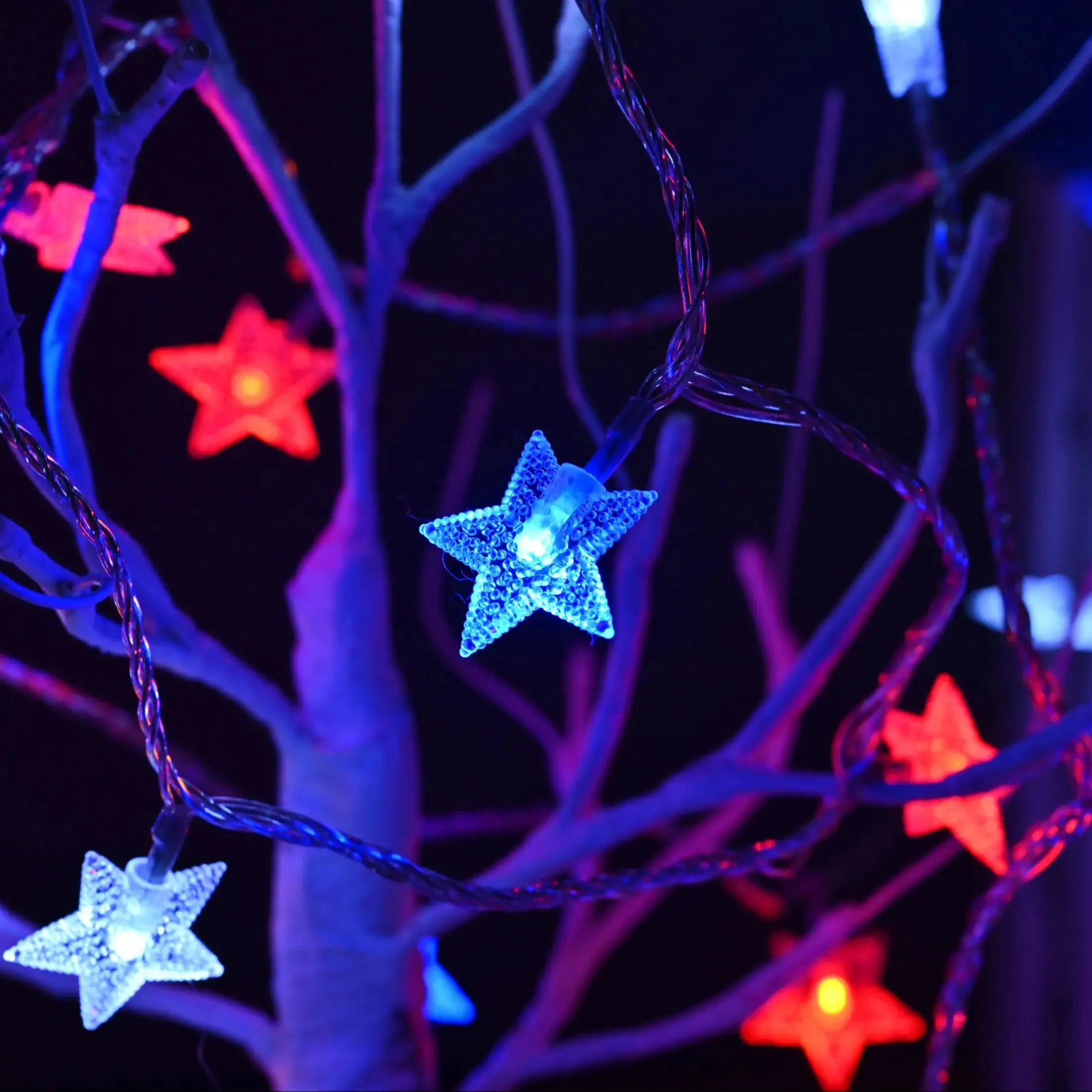 100LED 51FT Red White Blue Star Lights Waterproof Extendable Plug-In Decorative String for Indoor/Outdoor 4th of July Independen