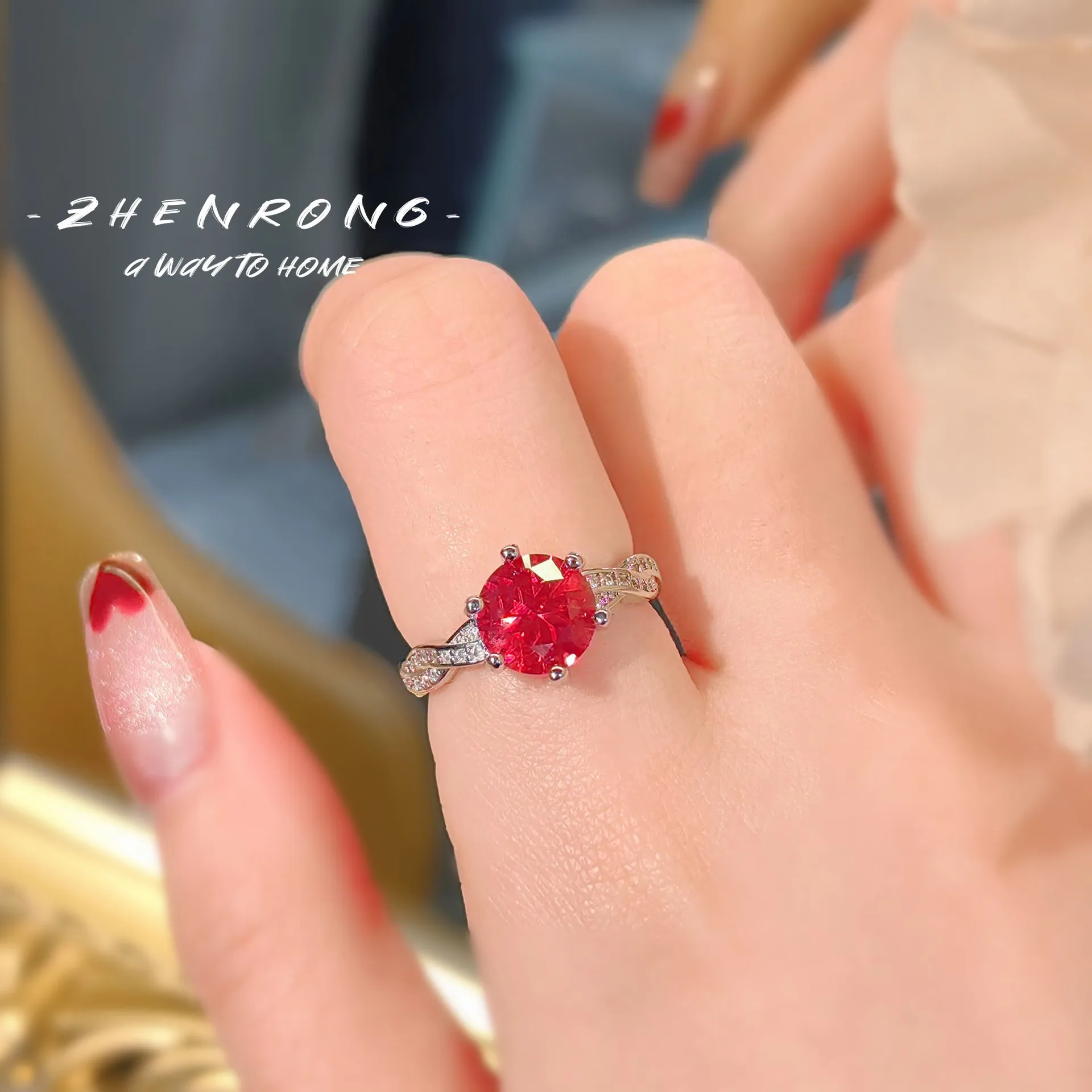 S925 Sterling Silber Ring 2 Karat Roter Korund Modischer Leichter Luxus Einfacher Vielseitiger Ring für Damen Dating Party Geschenk – Detail 3