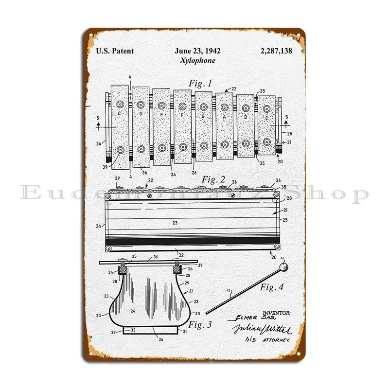 1942 Old Vintage Xylophone Patent Drawing Metal Plaque Pub Club Cinema Retro Personalized Tin Sign Poster