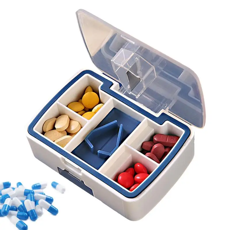 Pill Organizer with Cutter Tablet Cutter Grinder Organizer Pill Cutter and Splitter Daily Usage Safely Cut Pills Tablets