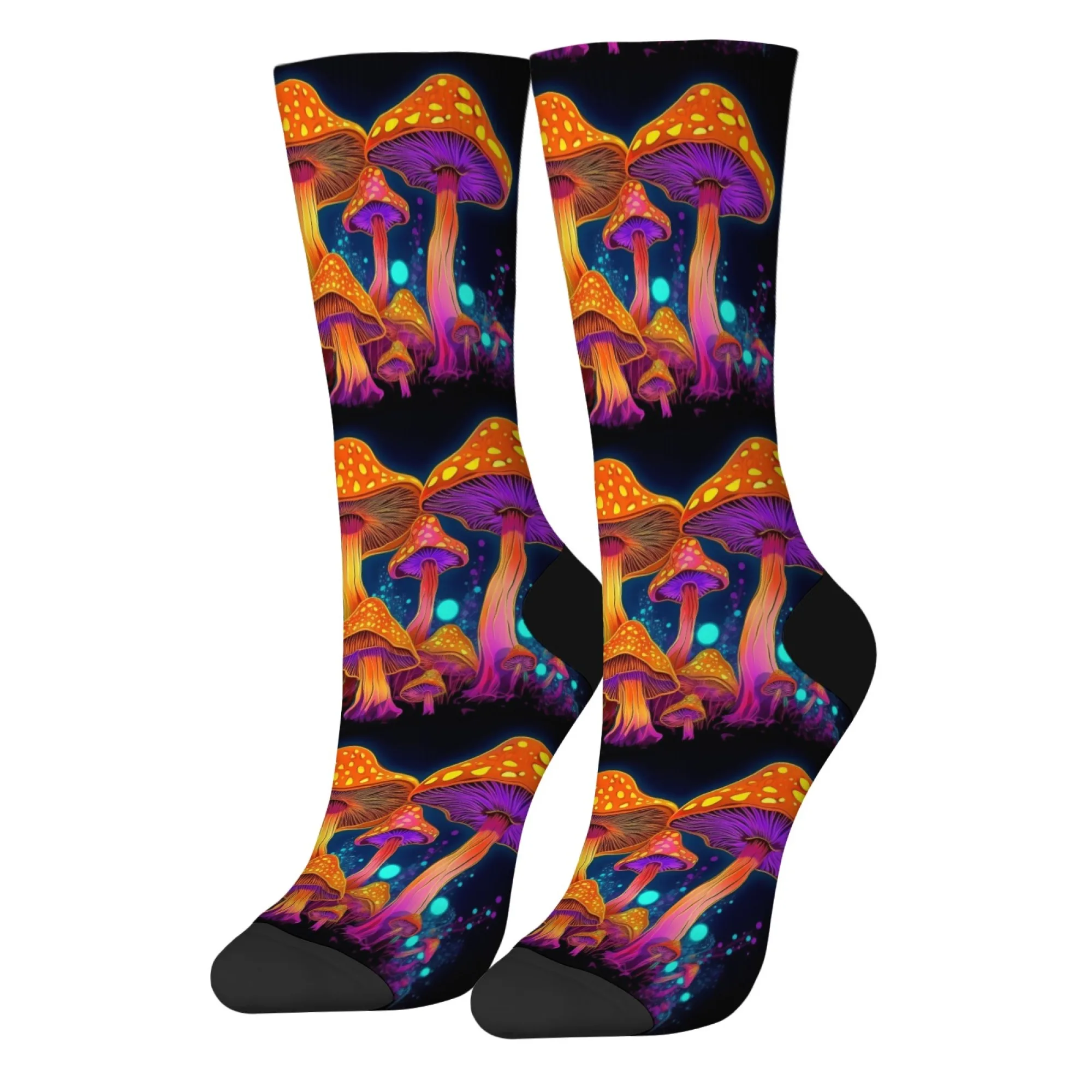 Unisex Psychedelic Neon Colorful Mushroom Crew Socken Bunte Pflanzendruck-Socken für Trippy Street Style & Casual Daily Wear