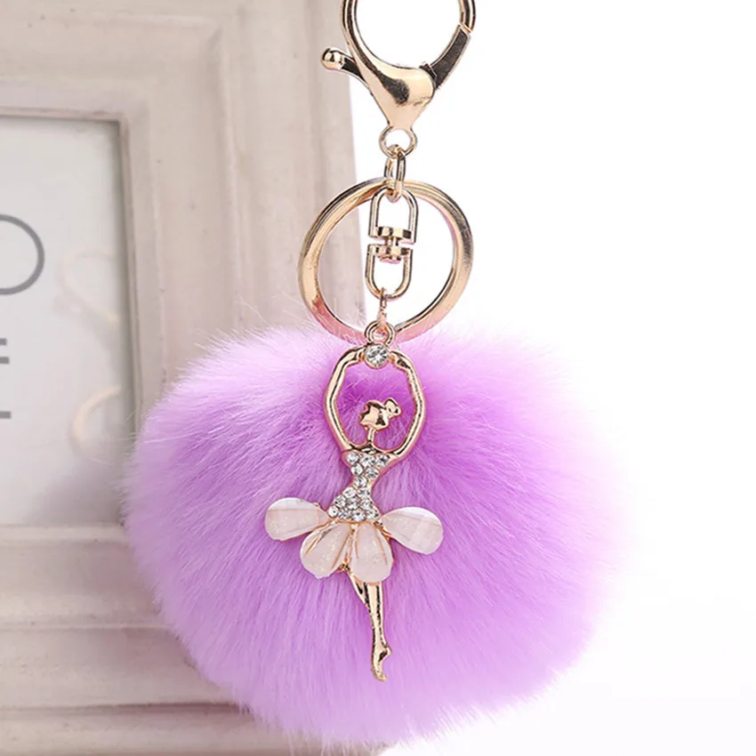 New Cute Ballet Girl Otter Rabbit Hairball Female Bag Pendant Angel Car Keychain Bag Pendant Gift Wholesale