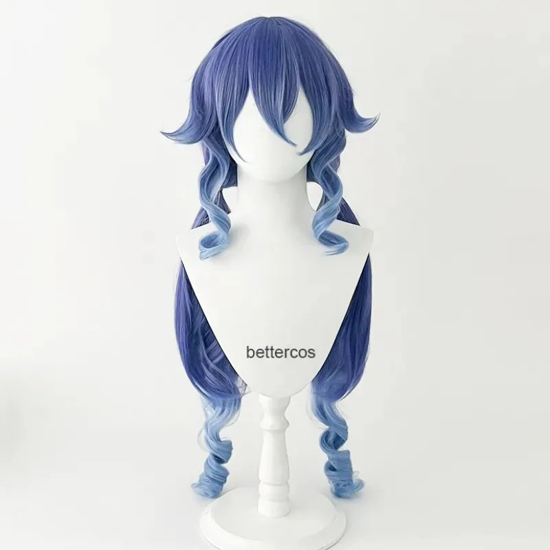 

ff34Layla Game impact Cosplay Layla Long Curly Blue Gradient Heat Resistant Hair Wigs + Wig Cap