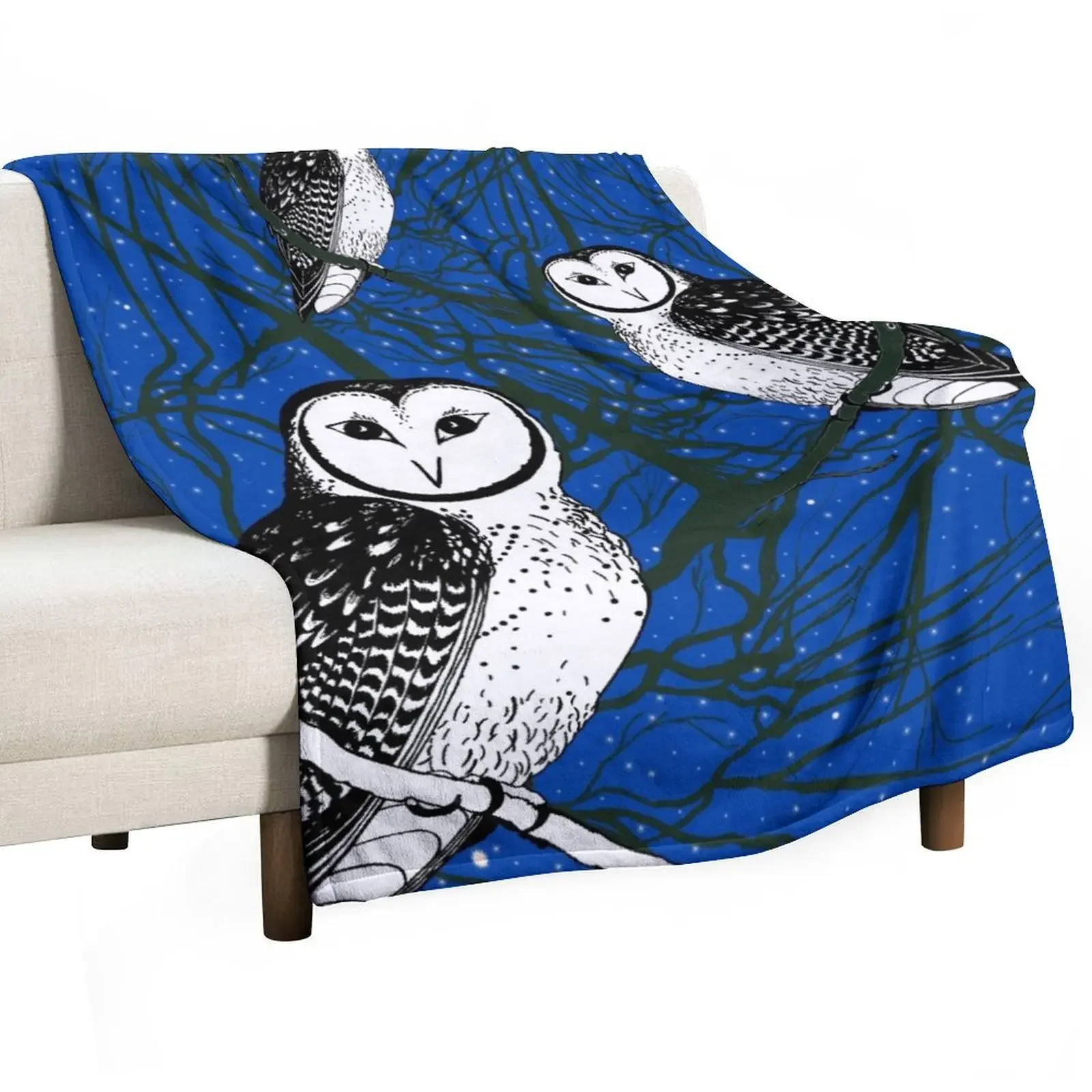 Tasmanian Masked Owls at night Throw Blanket Soft Plush Plaid Flannels Blankets